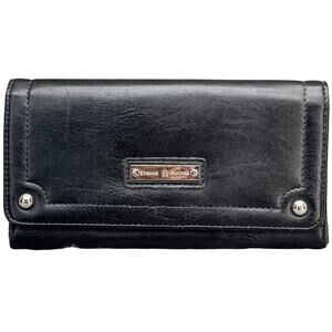 Etienne Aigner Vintage Soft Black Leather Silver Hardware Tri-Fold Wallet